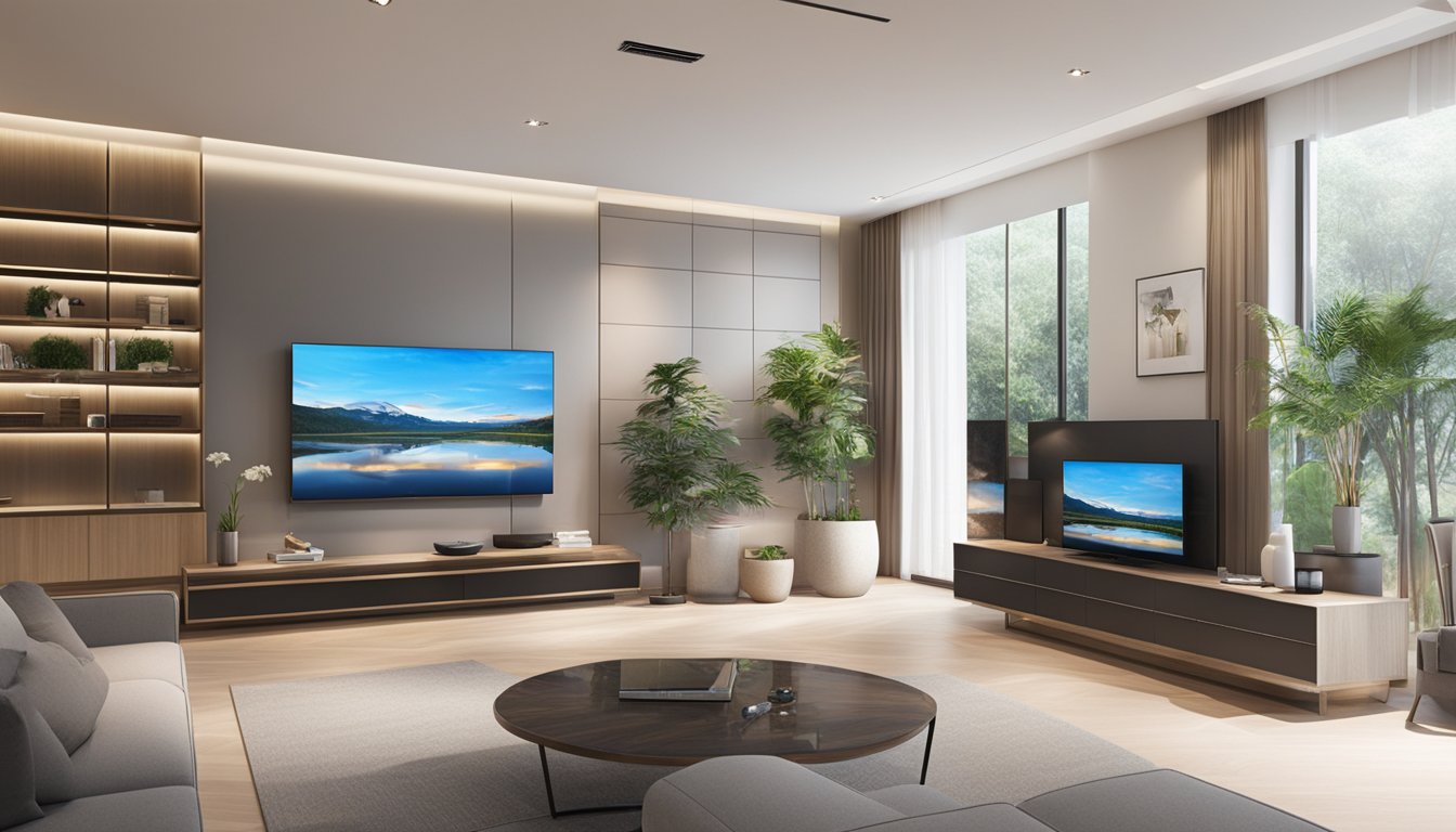 A spacious showroom displays a variety of sleek and modern TV consoles in Singapore. Bright lighting and clean lines create an inviting atmosphere for shoppers