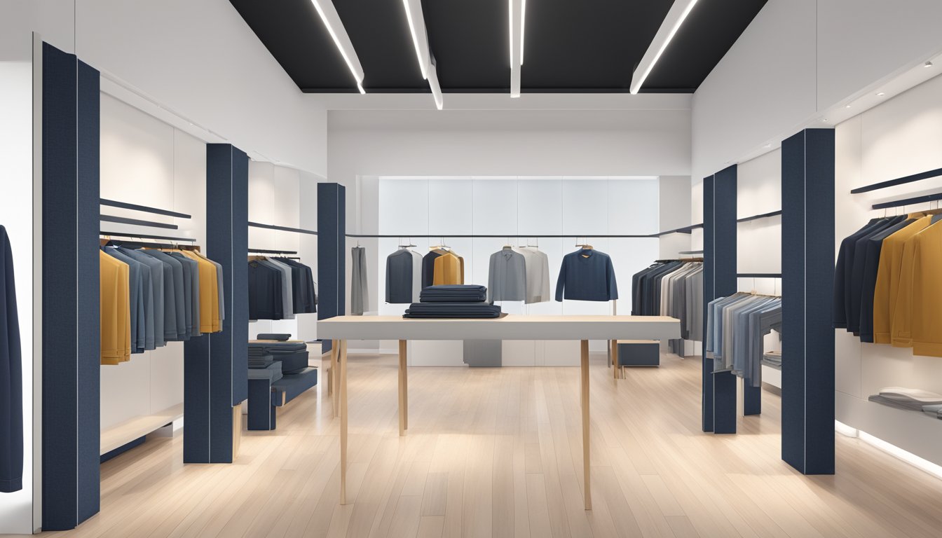 A display of selvedge denim brands in a bright, modern store with clean lines and minimalistic design