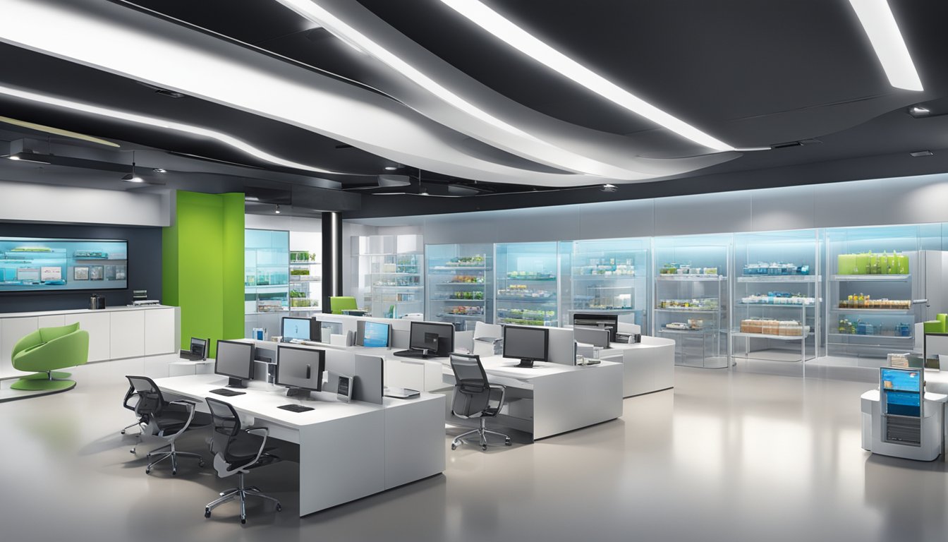 A sleek, modern facility with cutting-edge technology and innovative product displays, showcasing the excellence and quality of brands from Shiny Brands Group Co Ltd