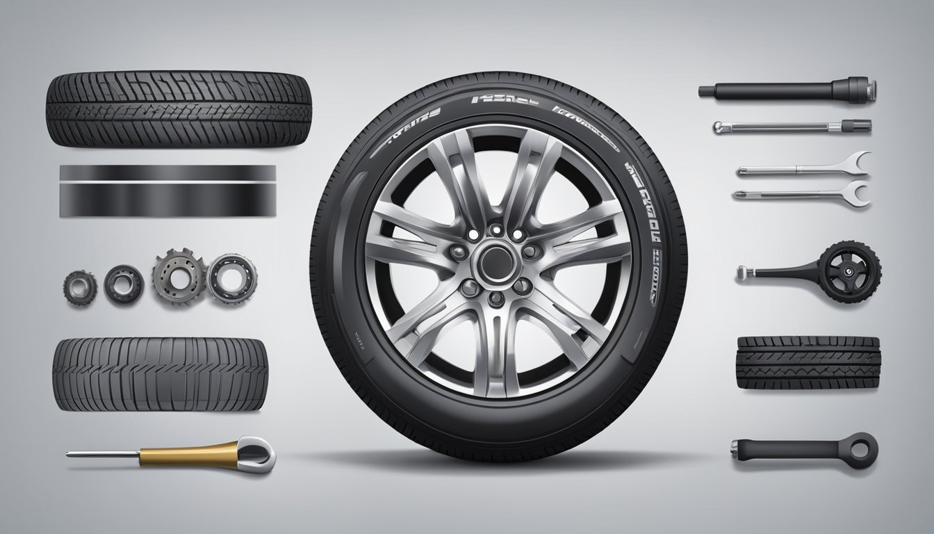 A sleek, modern tire with the Technic logo prominently displayed, surrounded by advanced machinery and tools