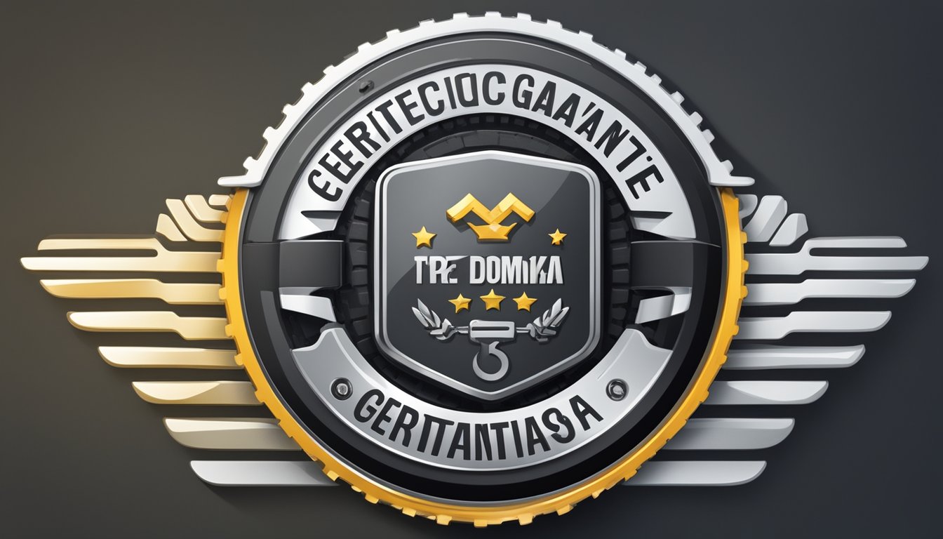 A badge with "Certificações e Garantias Pneu Technic é Bom" surrounded by tire tread, wrench, and check mark symbols