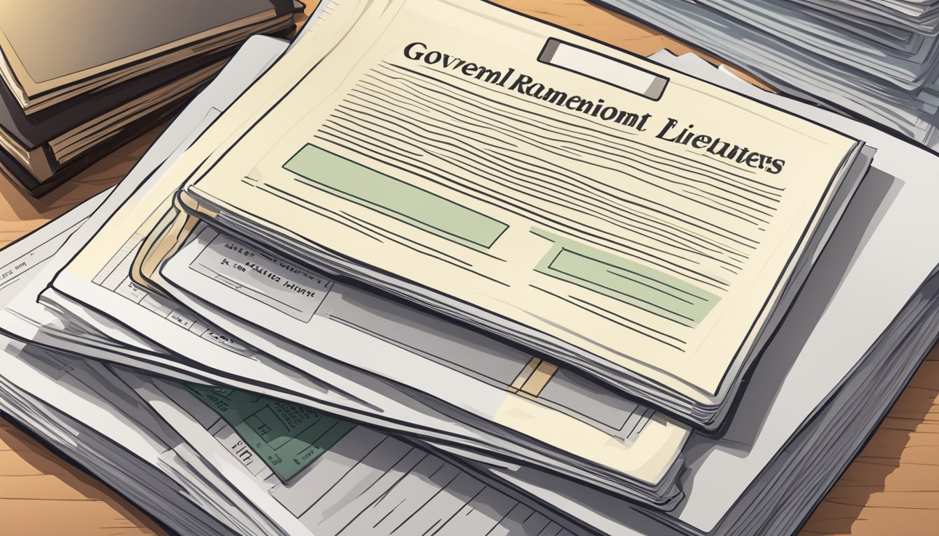 A stack of legal documents and a government-issued license displayed prominently on a desk, surrounded by ethical guidelines and regulations
