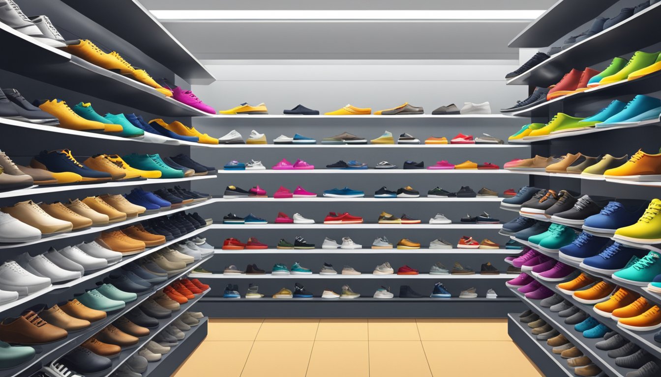 A collection of top slip-resistant shoe brands arranged on a display shelf in a well-lit store