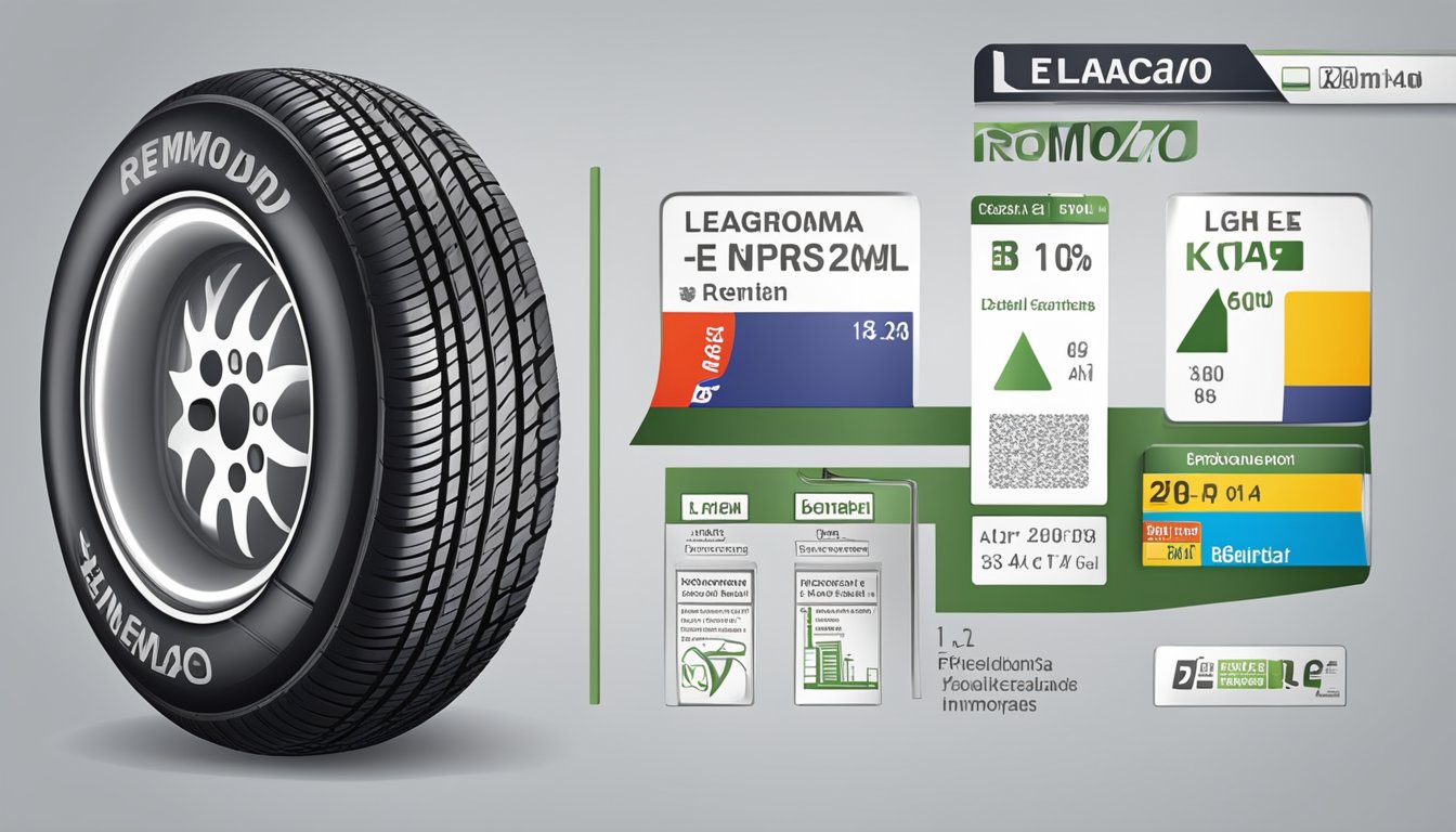 A tire with "Legislação e Normas Pneu Remold é Bom" label, meeting safety standards
