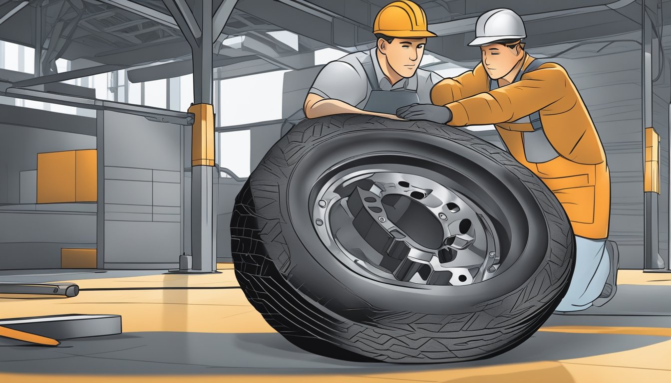 A tire being carefully inspected and maintained, with a focus on the remolded tread pattern