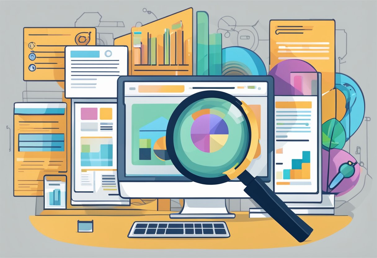A computer screen displaying various niche options with a magnifying glass hovering over them, symbolizing the process of finding a good niche for affiliate marketing