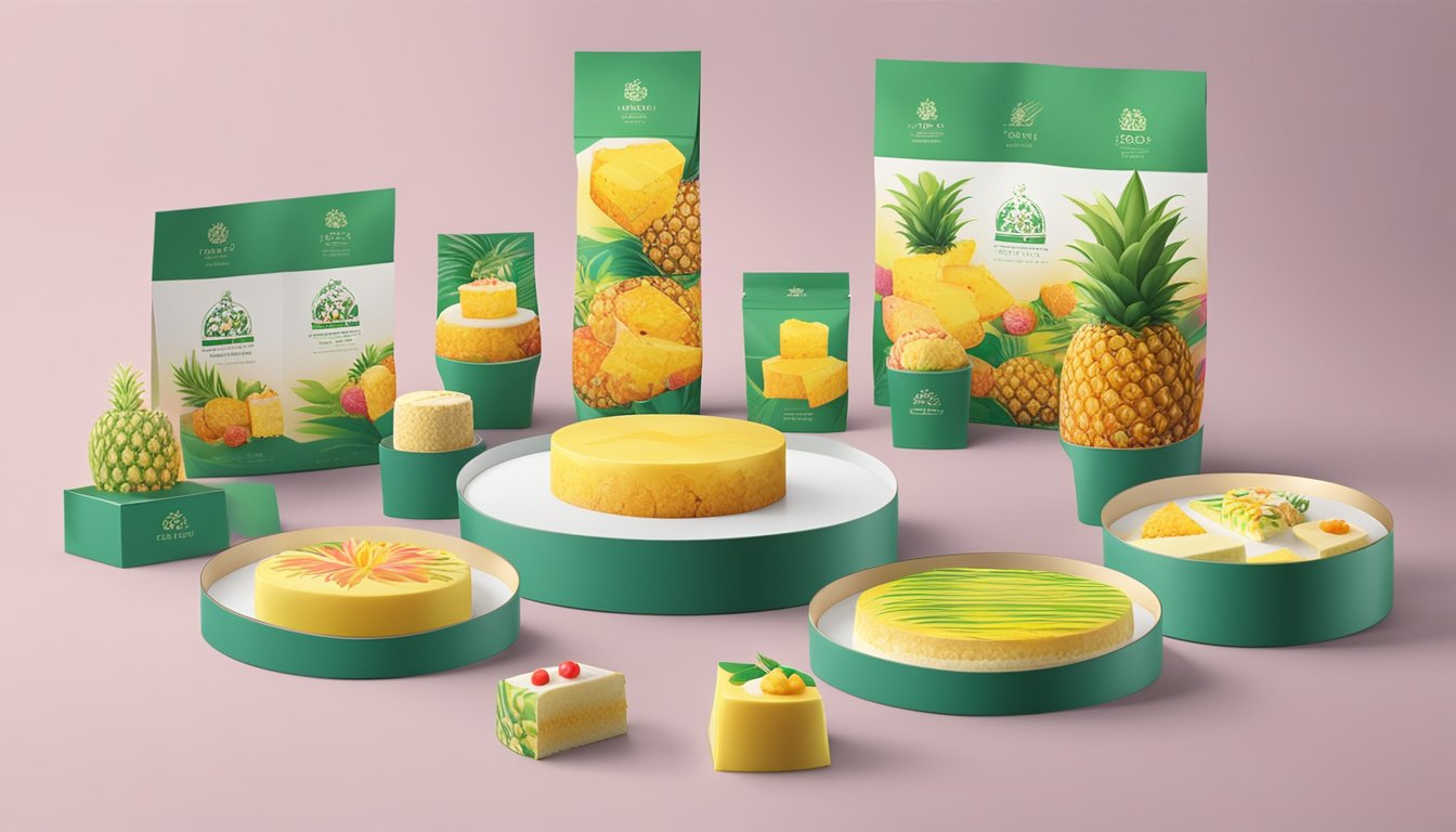 A table displays various Taiwan pineapple cake brands with colorful packaging and different sizes