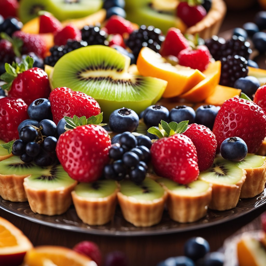 A vibrant array of fresh fruits adorns a delectable fruit tart, showcasing the health benefits and nutritional value of each ingredient