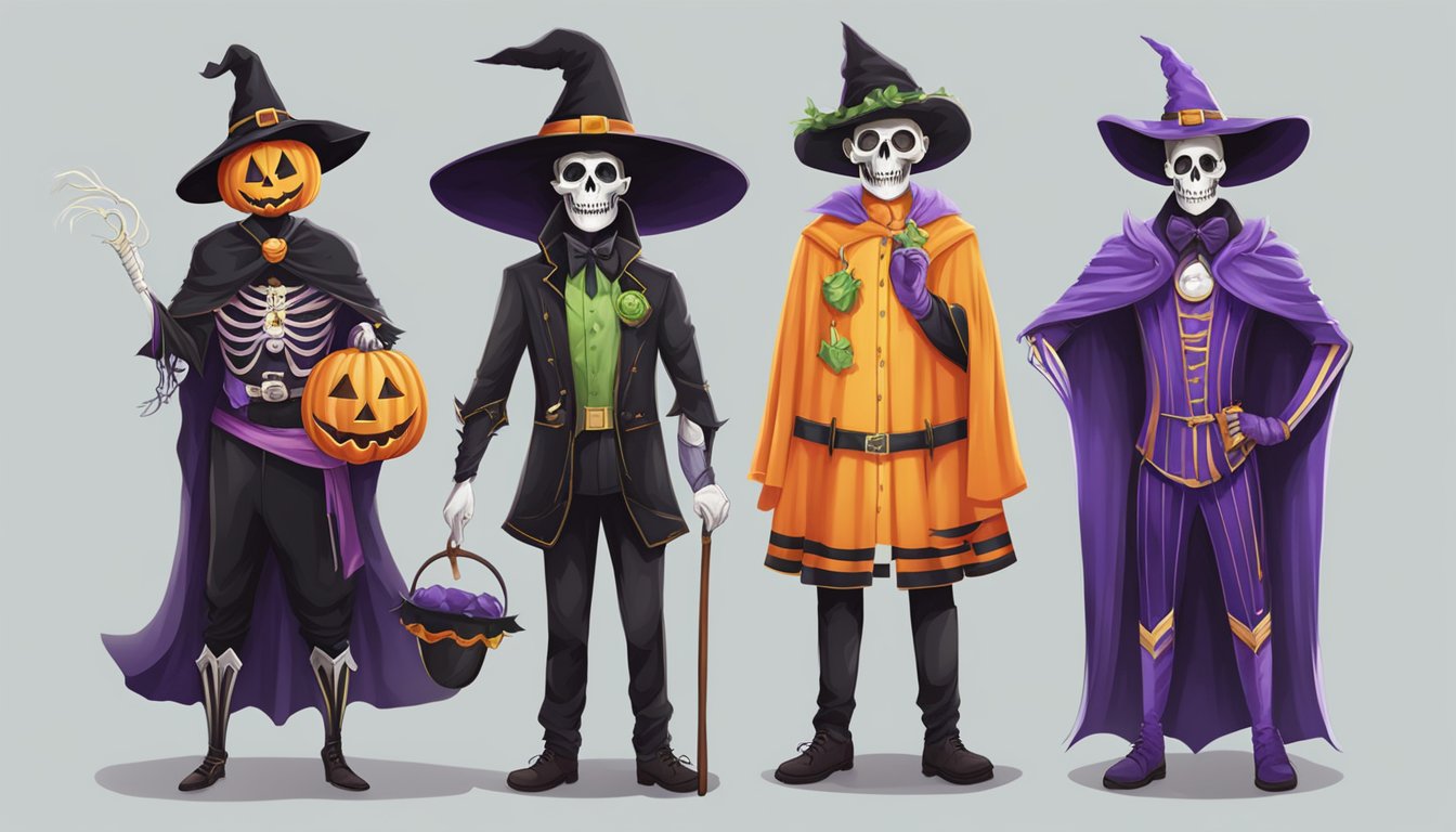 A colorful array of Halloween costumes displayed in an online store, with spooky and whimsical options available for purchase in Singapore