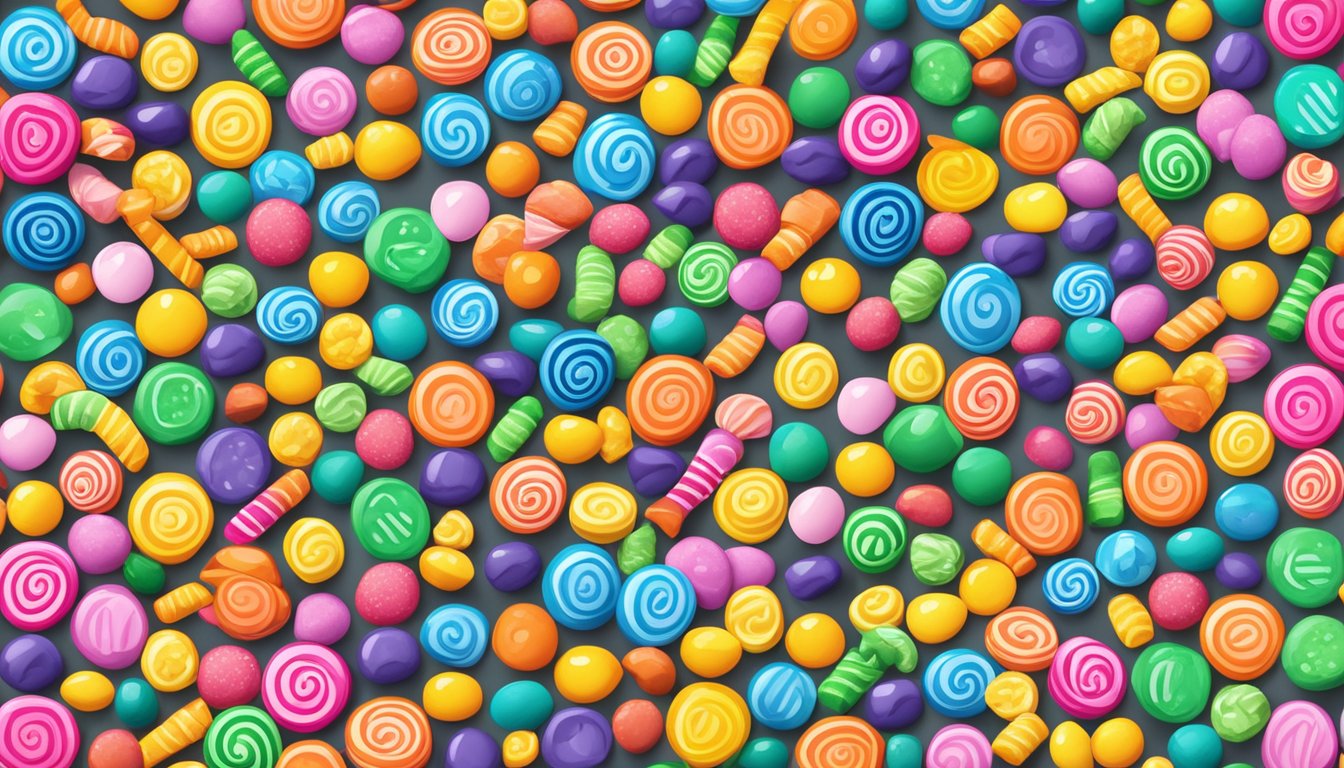 Colorful candy logos and names arranged in a grid with "Frequently Asked Questions" text above
