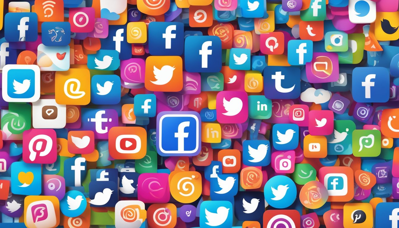 A colorful array of social media logos, including Facebook, Instagram, and Twitter, stand out against a vibrant background, symbolizing the pioneering brands on social media