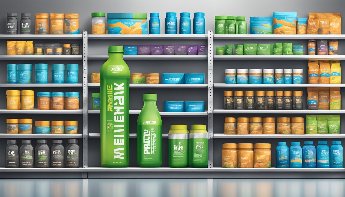Various top whey protein brand logos displayed on shelves with vibrant packaging and clear product labels