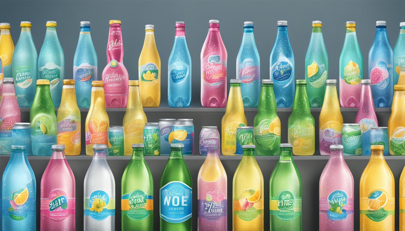 A display of top selling sparkling water brands with FAQ signage