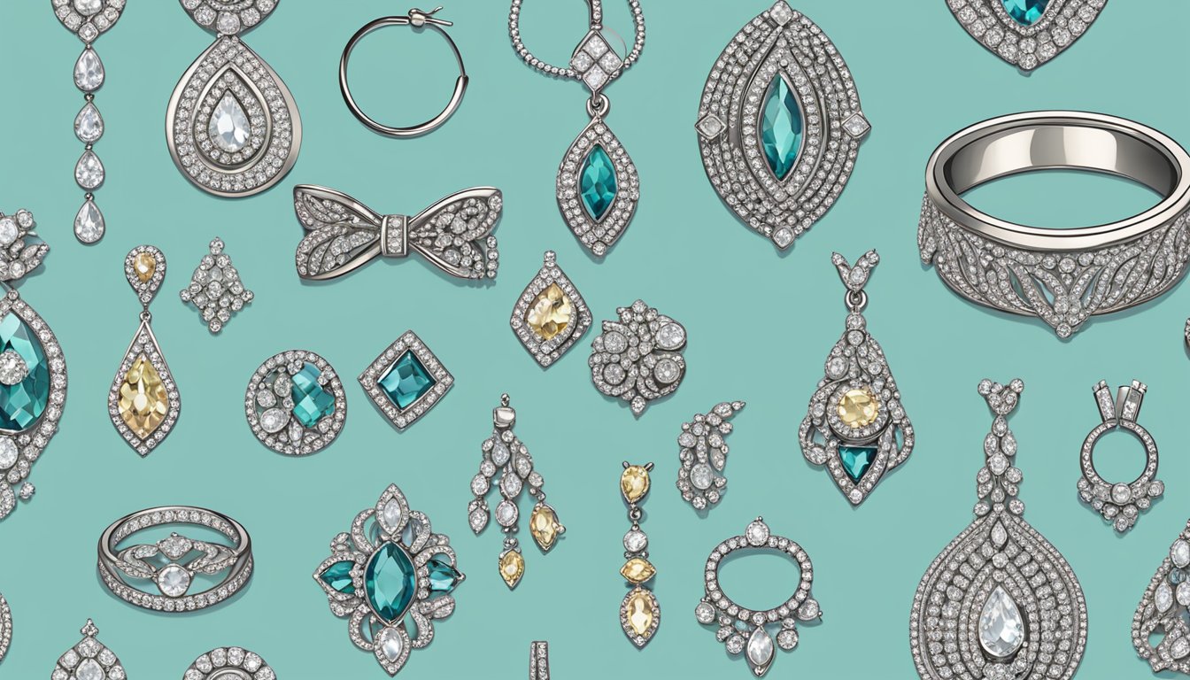 A computer screen displaying a variety of elegant bridal jewelry options with a "buy now" button