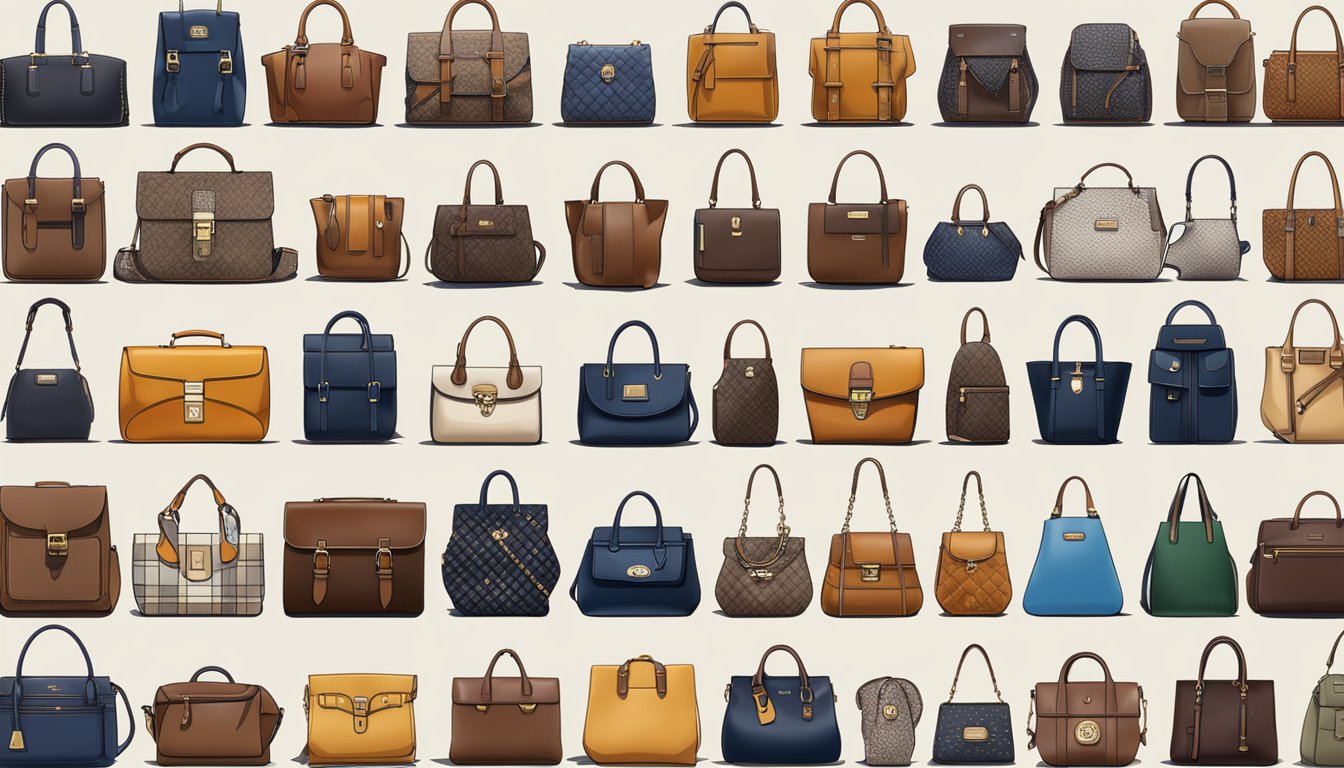 A display of iconic UK bag brands, showcasing their heritage through classic designs and historical logos