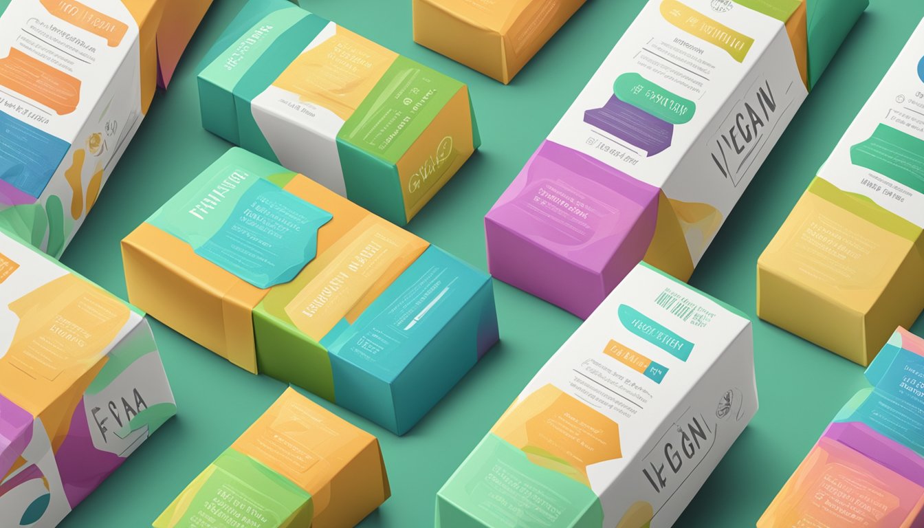 A stack of colorful vegan product packages with "Frequently Asked Questions" text on a clean, modern background