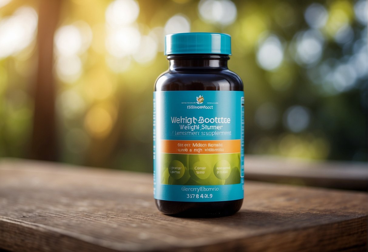 A bottle of weight loss supplement with safety and side effects information