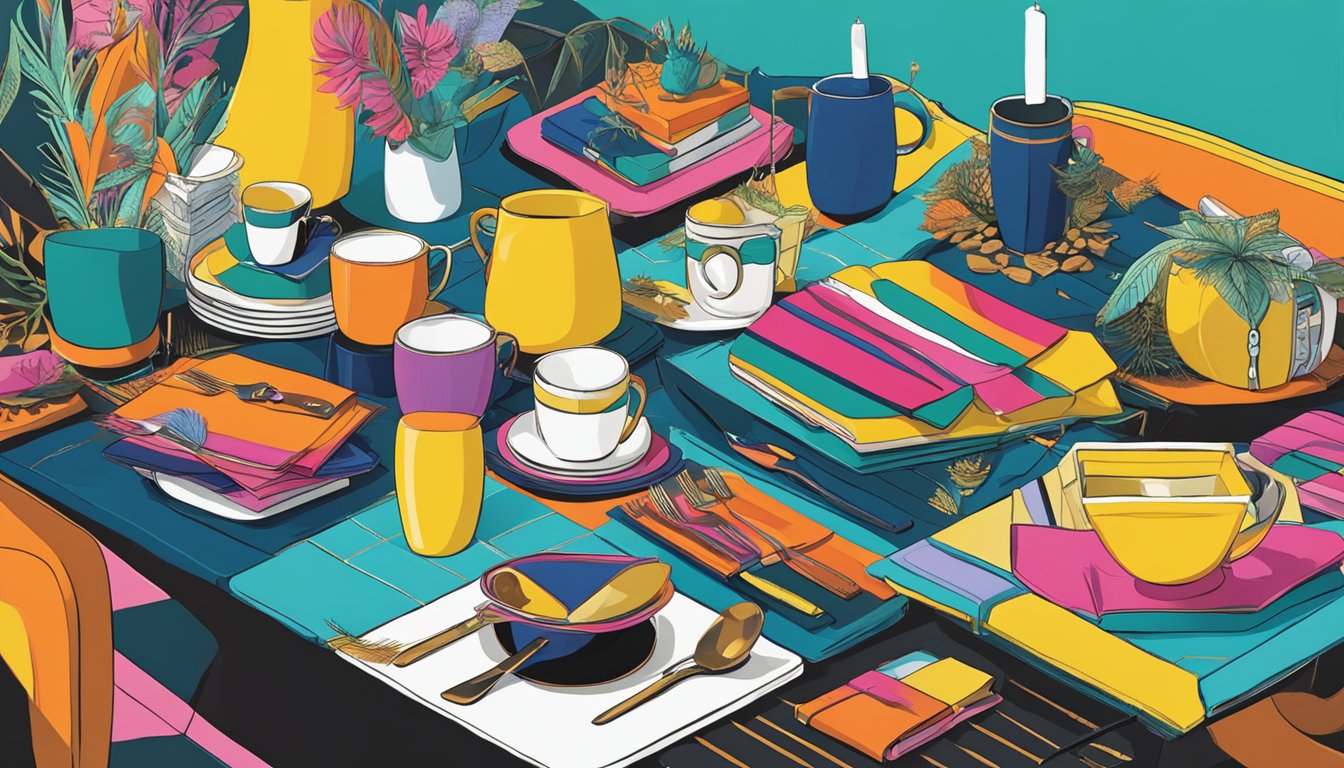 A table adorned with unique, offbeat accessories from lesser-known brands. Bold colors and unexpected textures add an unconventional flair to the scene