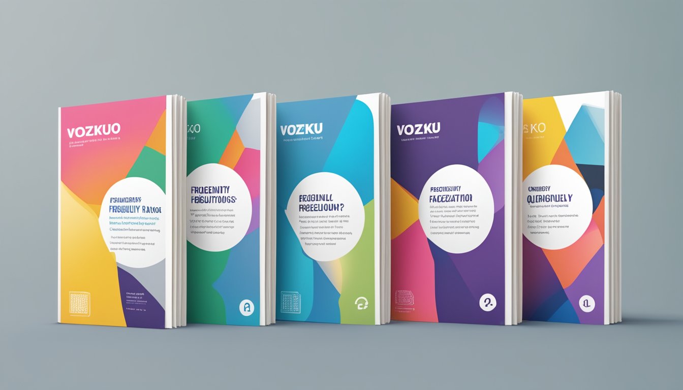 A stack of colorful pamphlets with "Frequently Asked Questions vozuko brand" printed on the cover