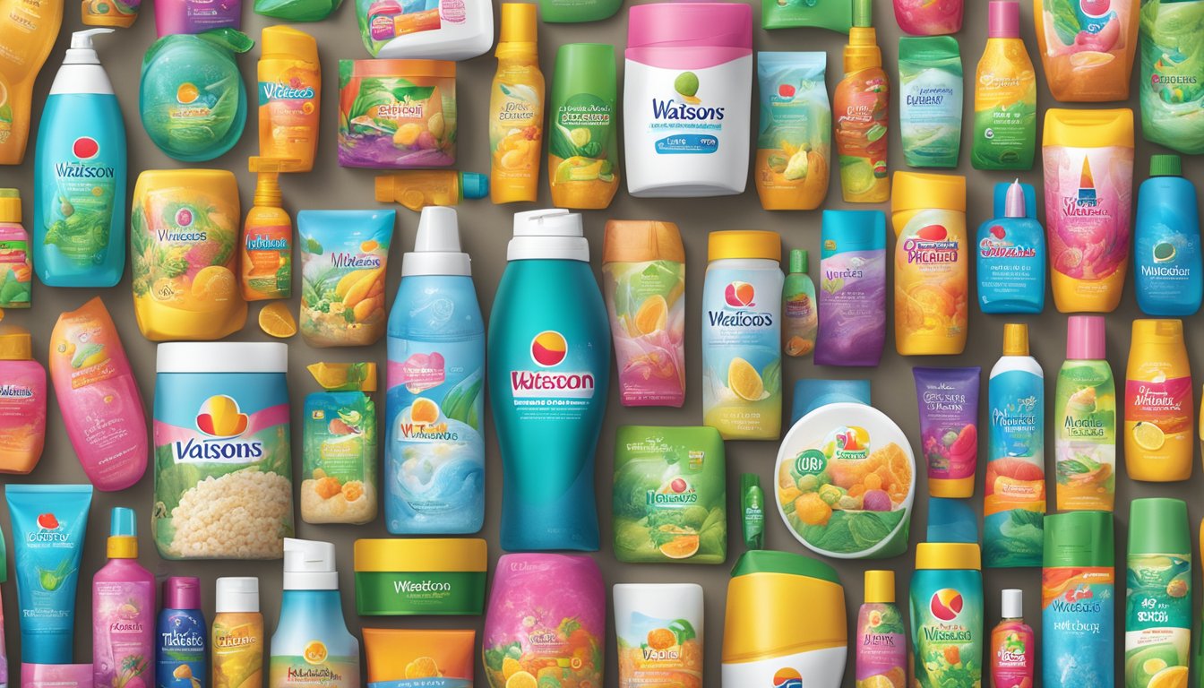 A colorful array of Watsons Thailand's brand logos fill the landscape, with vibrant packaging and product displays creating a dynamic and inviting scene