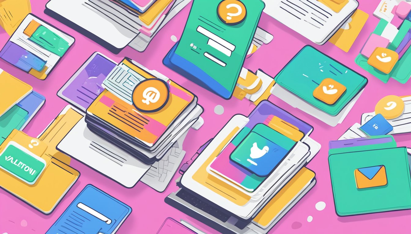 A stack of FAQ cards with "Valenti Brand" logo, surrounded by customer service icons and a helpful chatbot