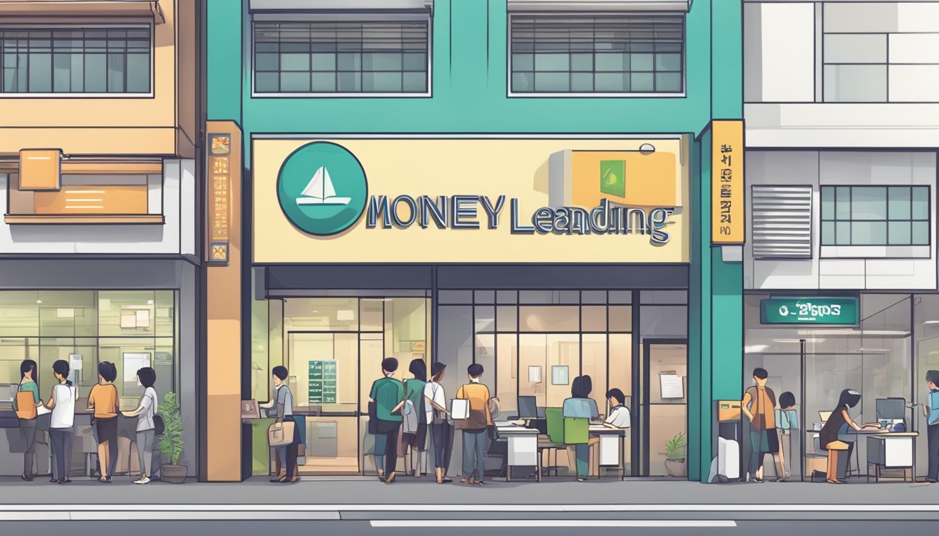 A bustling money lending office in Toa Payoh, Singapore, with clear signage and easy access for customers seeking personal loans