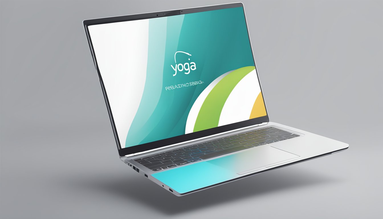 A sleek laptop with yoga brand logo, displaying innovative design features