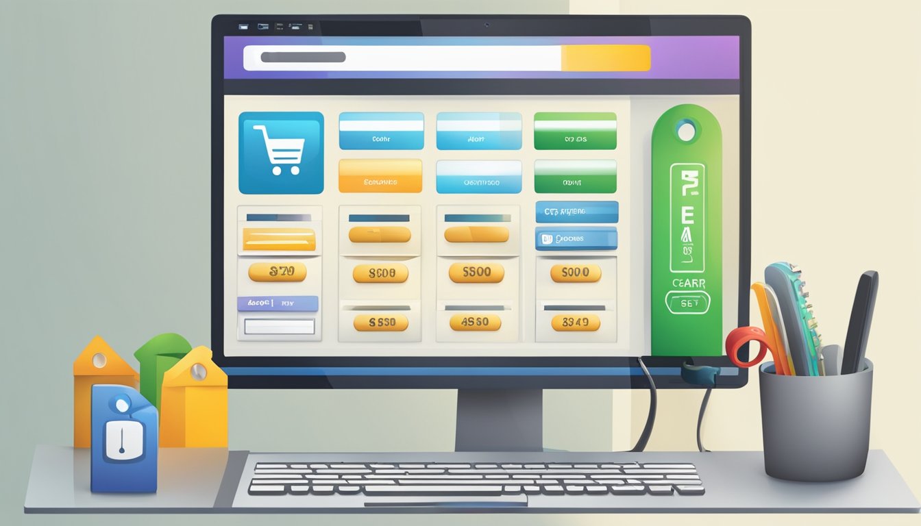 A computer screen displaying a variety of door stops for sale on an online shopping website, with a cursor hovering over the "add to cart" button