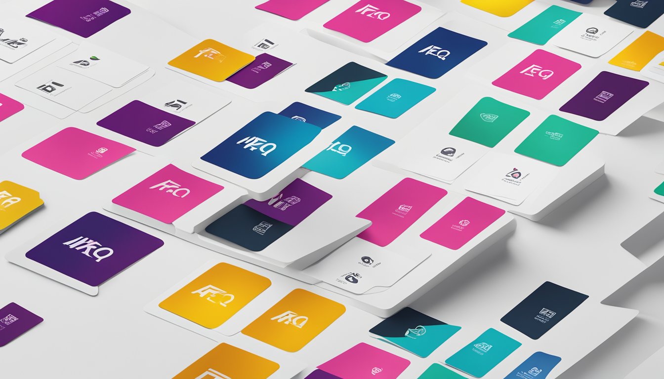 A stack of colorful FAQ cards with the we11done brand logo, neatly arranged on a clean white table