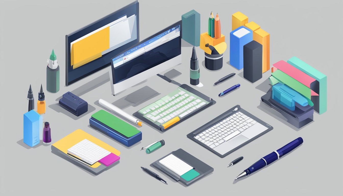 A computer screen showing a webpage with the title "Frequently Asked Questions buy fountain pen online" surrounded by various fountain pen models and accessories