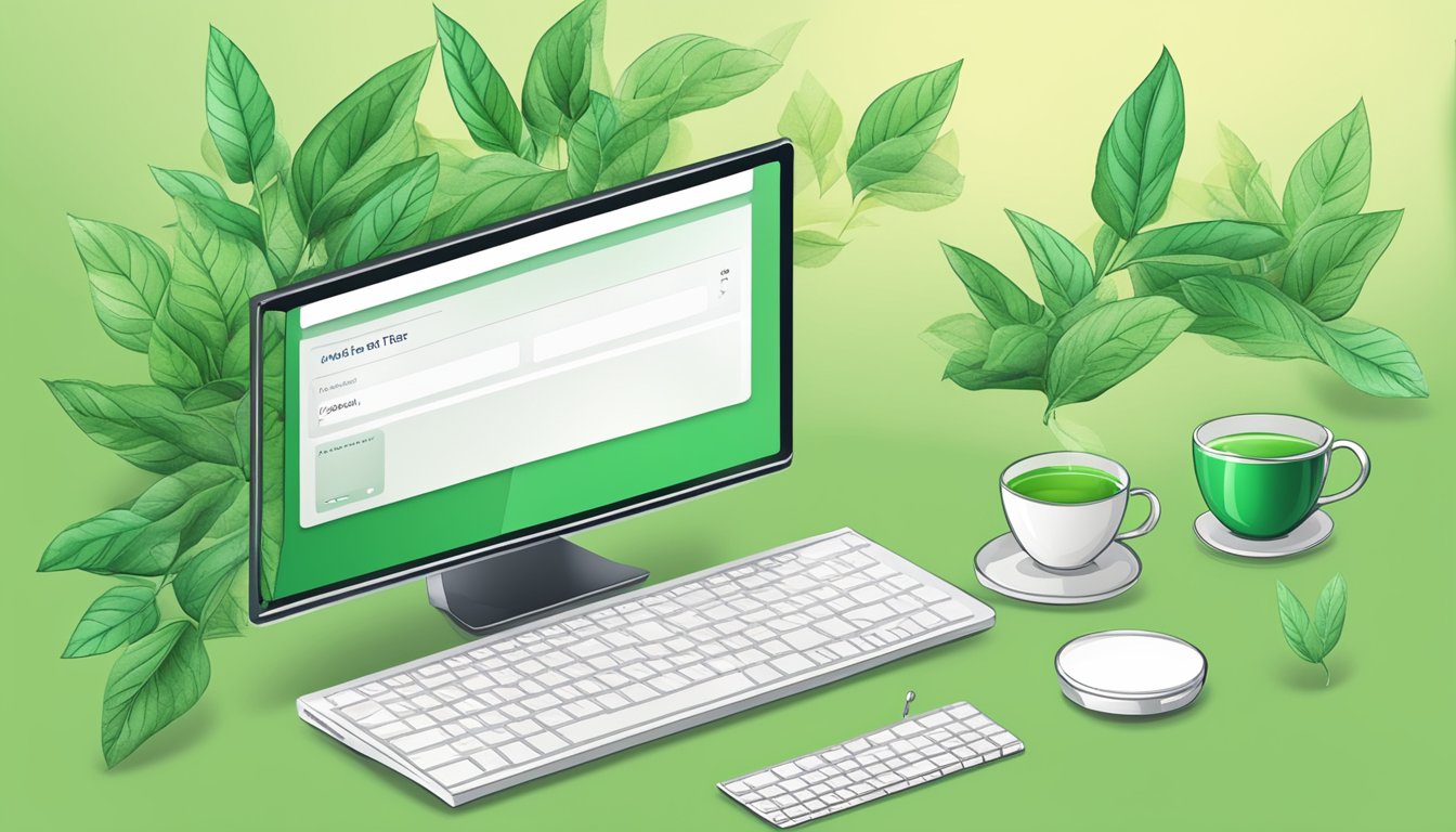 A computer screen displaying a website with various green tea leaves for sale. A cursor hovers over the "add to cart" button