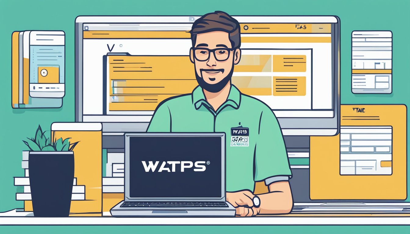 A stack of FAQ cards with WTAPS brand logo, surrounded by a computer and customer service representative