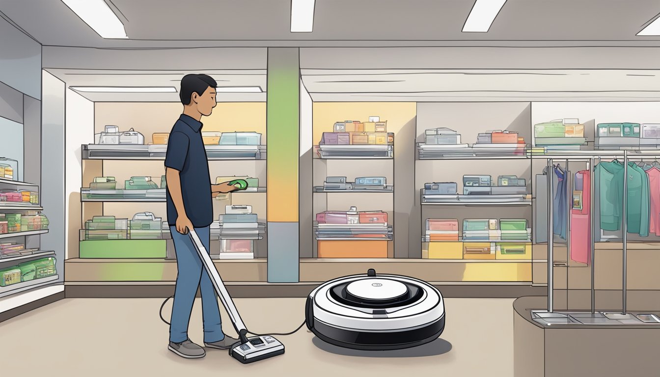 A person in Singapore purchases an iRobot vacuum cleaner from a store