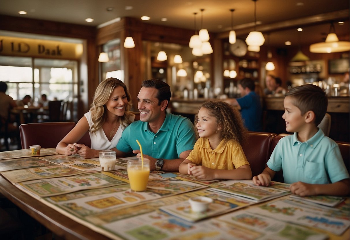 A family sits at a table in a bustling Missouri restaurant. The children are entertained with coloring books and crayons, while the parents relax and peruse the menu. The atmosphere is warm and inviting, with the sounds of chatter and clinking dishes filling