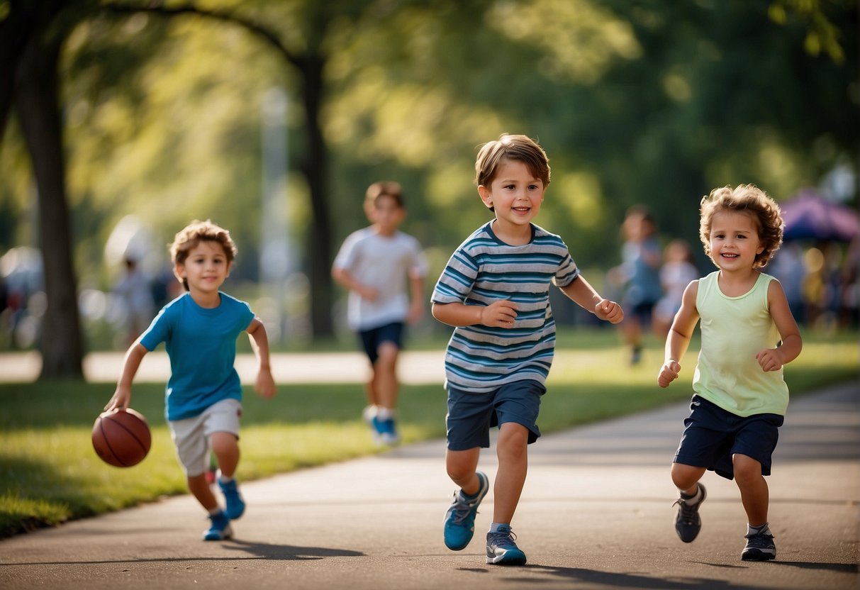 Children playing sports in a park, while others enjoy healthy meals at a restaurant in Missouri