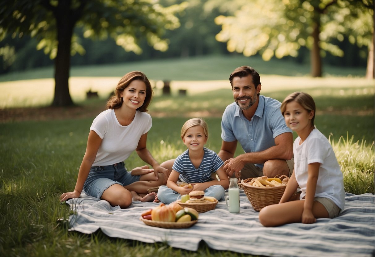 Families enjoying scenic picnics in Missouri's beautiful natural locations, surrounded by lush greenery and serene landscapes