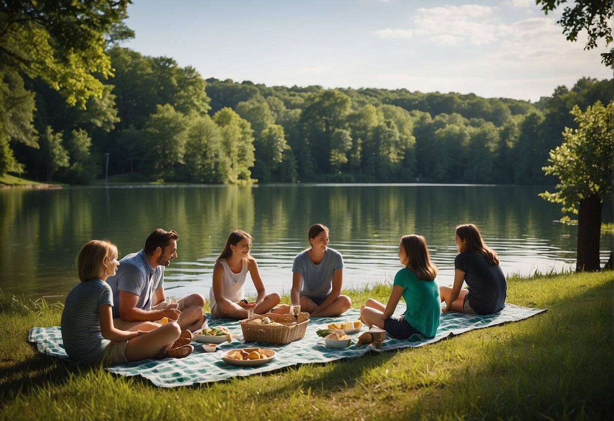 Families enjoy picnicking by the lakes and rivers in Missouri's parks, surrounded by lush greenery and sparkling waters. Hidden gems offer secluded spots for relaxation and recreation
