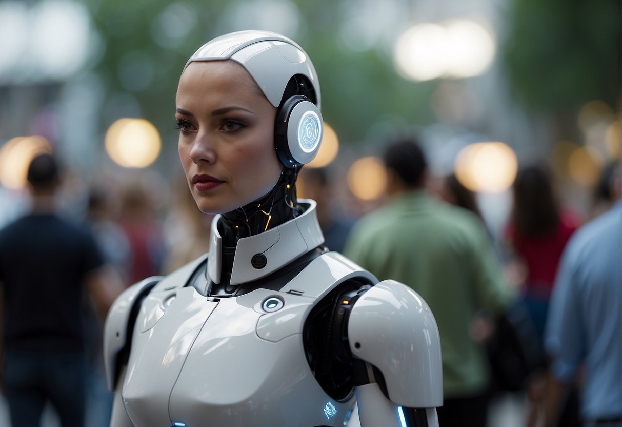 An AI companion interacts with a user, displaying empathy and understanding. It provides assistance and companionship, enhancing the user's daily life