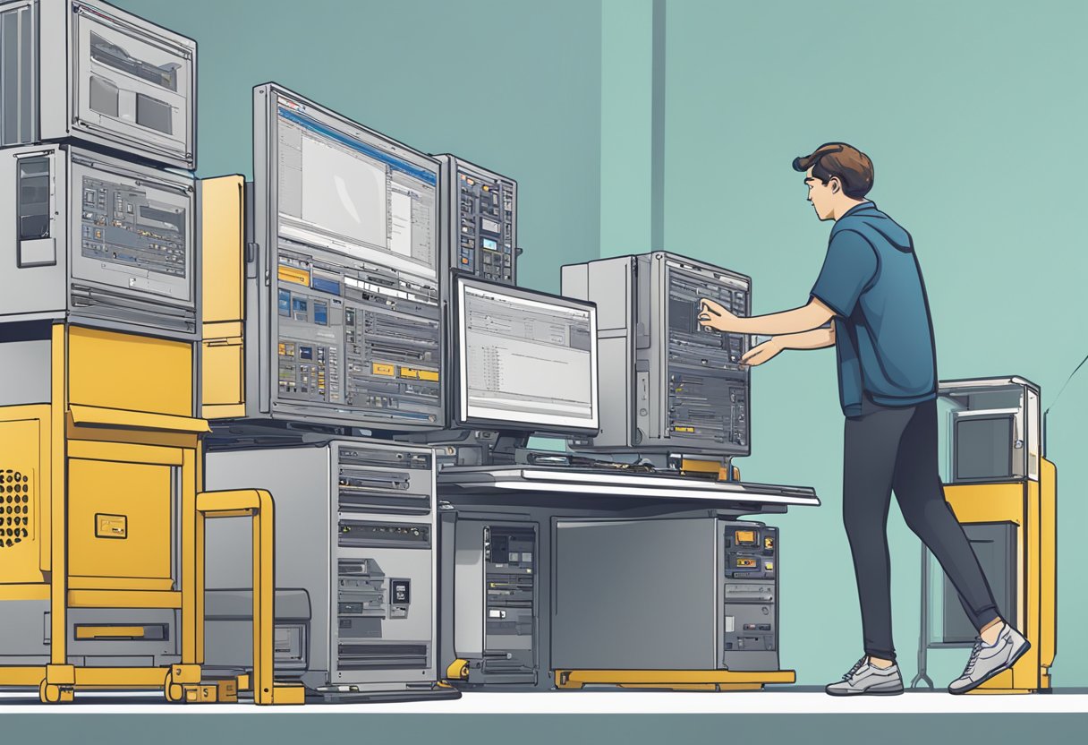 A person using a computer to visit the Sinoboom website. They are navigating to the "Parts" section and selecting the specific parts needed for their Sinoboom equipment