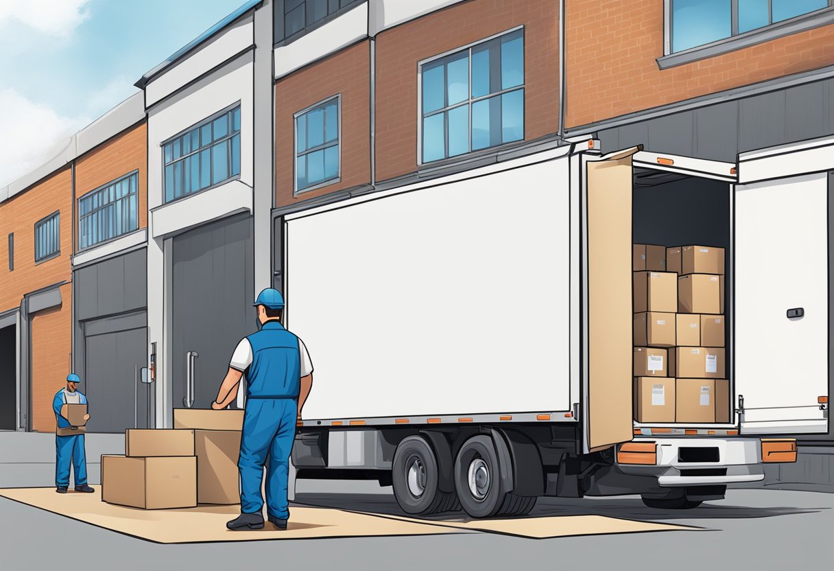 A warehouse worker loads Sinoboom parts onto a delivery truck