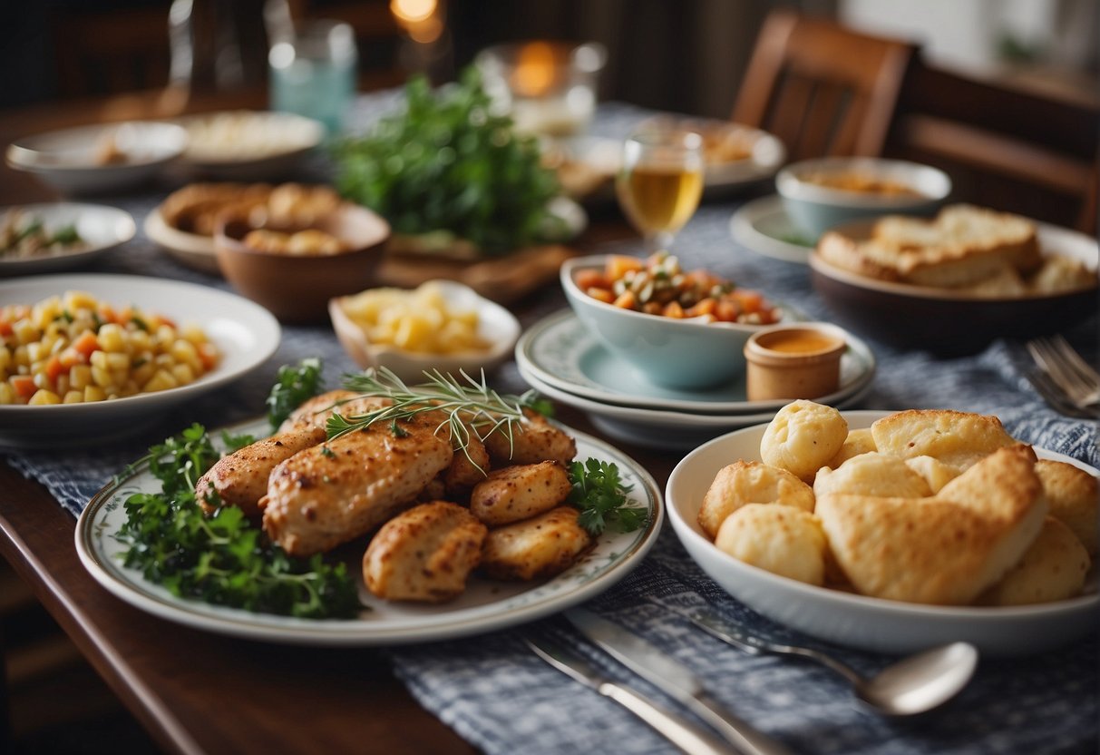 A table set with local Missouri dishes, surrounded by eager family members