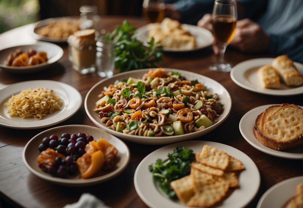A table set with local Jefferson City delicacies, surrounded by family members enjoying a dining experience