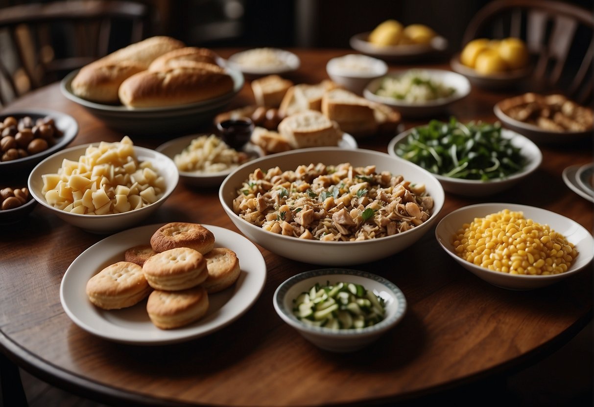 A table set with local Missouri delicacies, surrounded by eager family members
