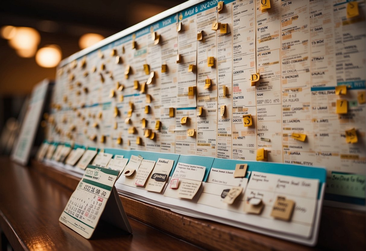 A busy calendar with dates circled, tickets scattered, and a map of Missouri with highlighted venues