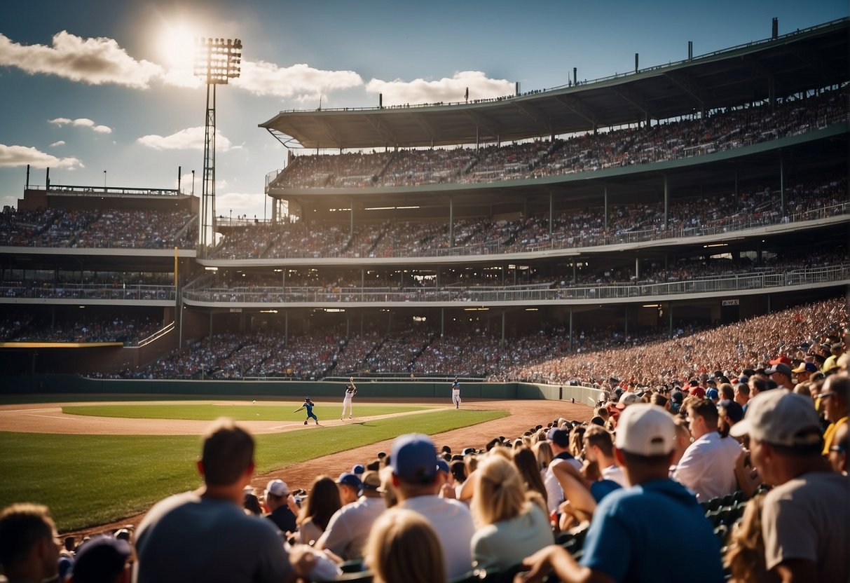 Fans cheer at a baseball game in Missouri. The stadium is packed with excitement as teams compete. The vibrant atmosphere captures the spirit of the state's sports culture