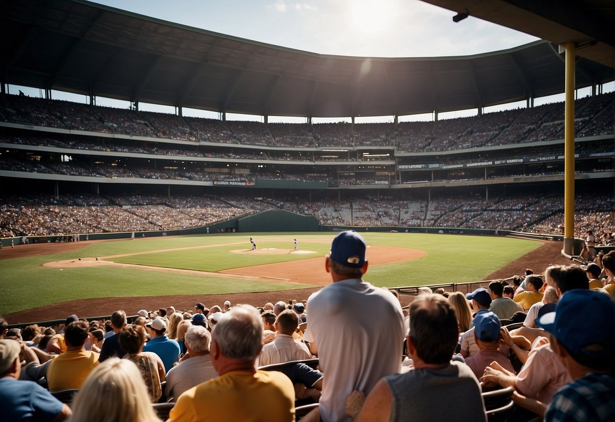 Fans cheer as baseball teams play at Missouri stadiums, showcasing their rich histories. Families enjoy the lively atmosphere and exciting games