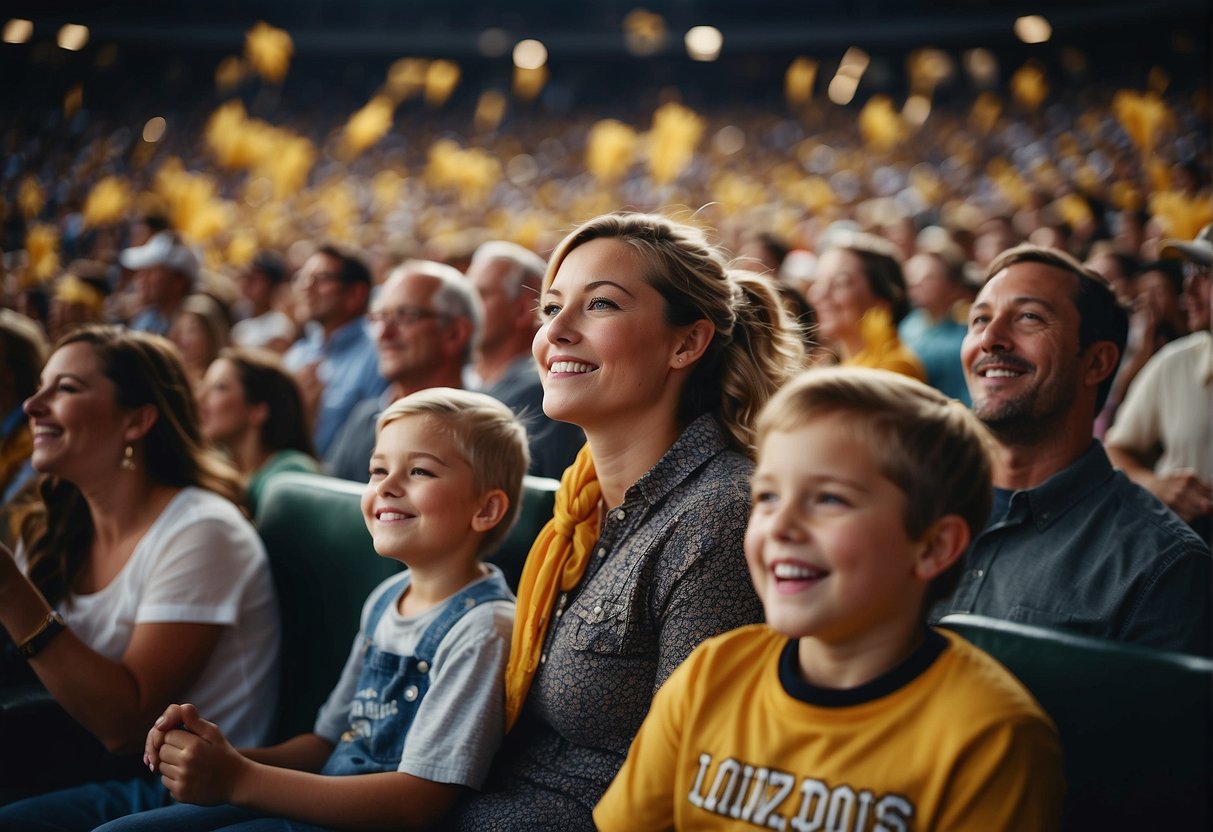 Families cheer and enjoy games at Missouri's lively sporting events, creating a fun and energetic atmosphere