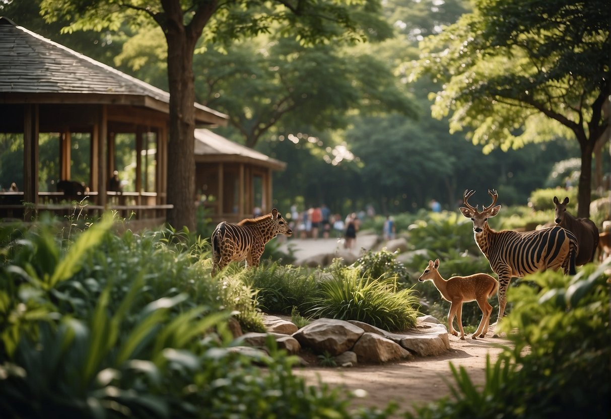 Animals roam freely in a lush, green enclosure. Visitors observe from a safe distance as they marvel at the diverse wildlife. A sense of wonder fills the air at this Missouri zoo