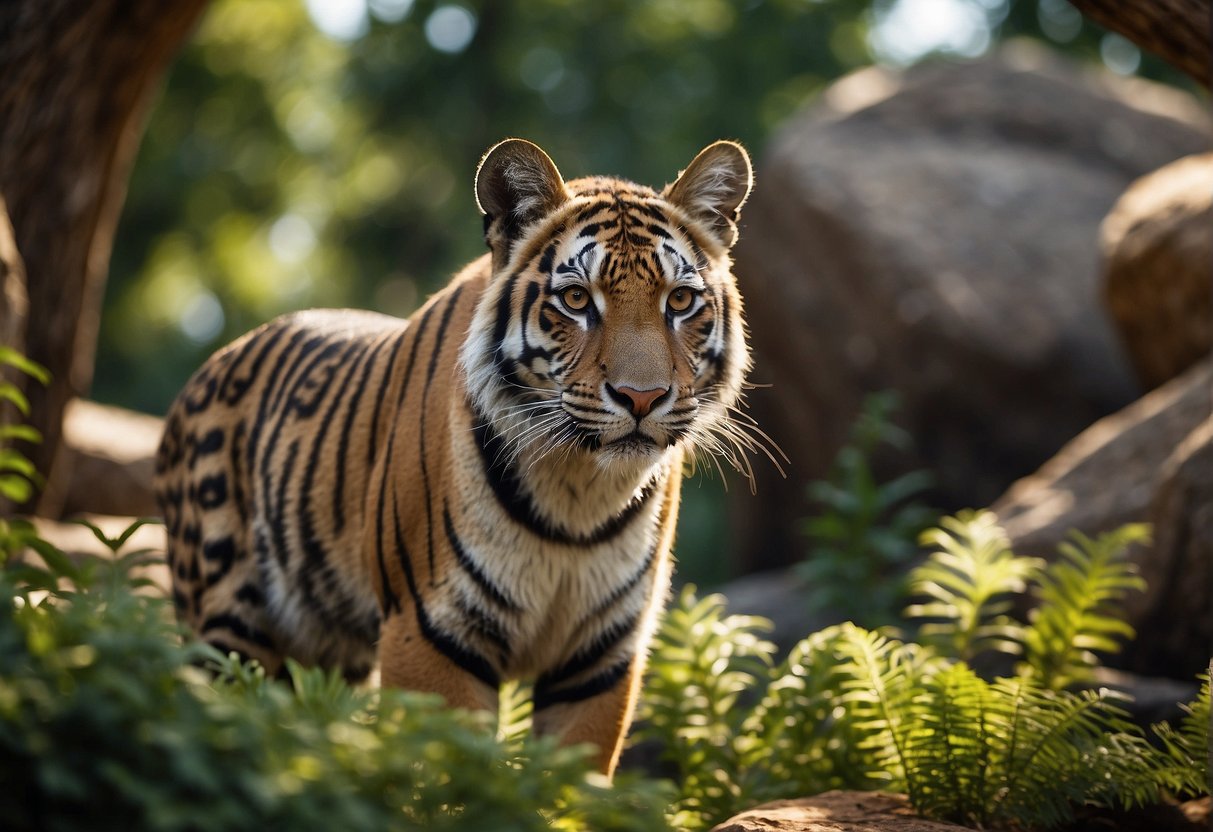 Animals roam freely in a lush, vibrant wildlife park. Visitors marvel at the diverse species and interactive exhibits at Bass Pro Shops Outdoor World
