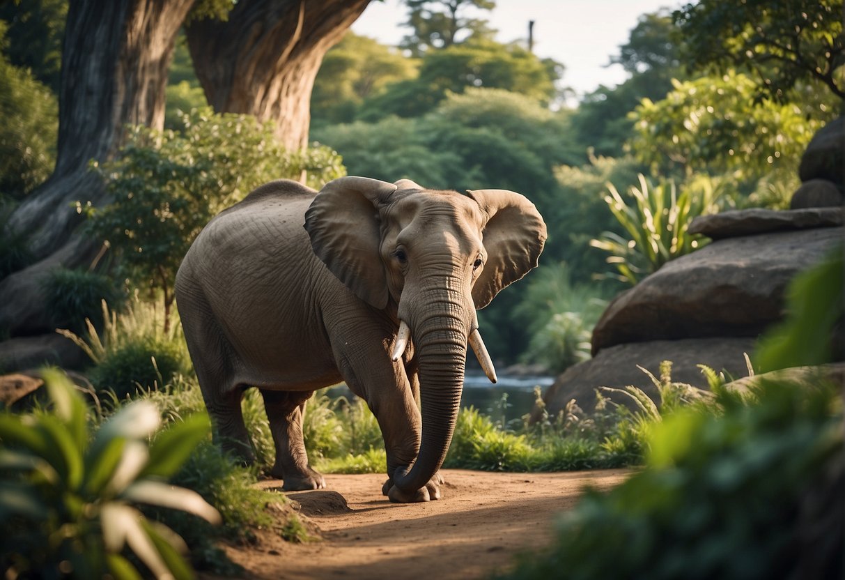 Animals roam freely in a lush, vibrant zoo setting. Visitors marvel at diverse wildlife and engage in interactive experiences